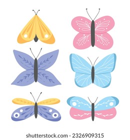 Set of butterflies in flat style. Vector illustration. Collection of butterflies. Hand drawn poster With cute butterflies.