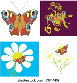 Set of butterflies with floral and abstract elements