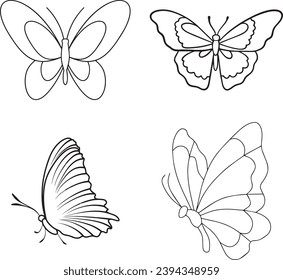 set of butterflies, flower, vector, butterfly, pattern, illustration, design, decoration, nature, floral, art, set, leaf, element, spring, seamless, icon, silhouette, plant, clover, symbol, black, bea