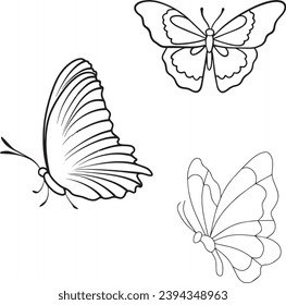 conjunto de mariposas, flor, vector, mariposa, patrón, ilustración, diseño, decoración, naturaleza, floral, arte, conjunto, hoja, elemento, primavera, sin soldadura, icono, silueta, planta, trébol, símbolo, negro, bea