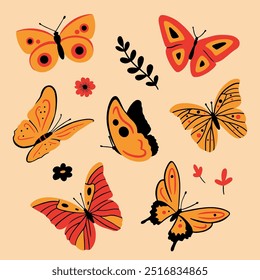 Set of butterflies, flying insects, graphics, art, nature, vector, spring