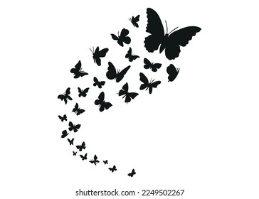 set of butterflies flying on the horizon. black silhouette vector illustration