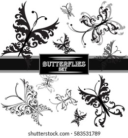 Set butterflies for greeting cards, decorations, invitations, banner, butterflies, monogram, popular