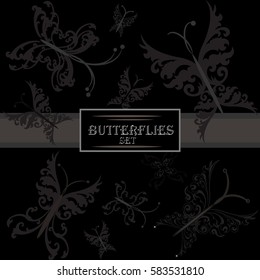 Set butterflies for greeting cards, decorations, invitations, banner, butterflies, monogram, popular