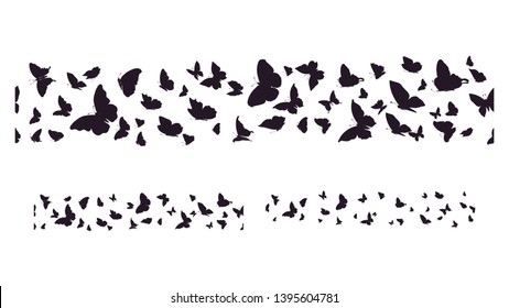 Set of butterflies, ink silhouettes. Glowworms, fireflies and butterflies icons isolated on white background. Hand drawn elements, Vector illustration.