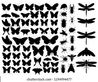  set of butterflies and insects silhouettes