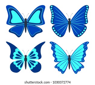 Set of butterflies. Isolated icons on white background. Flat style. Vector illustration.