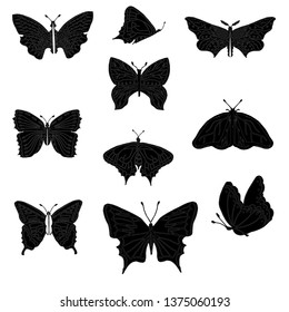 Set of butterflies, isolated on white, collection of silhouettes, EPS 10. – Vector graphics