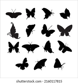 Set of butterflies, isolated on the white, collection of silhouettes