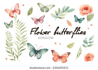 Set of butterflies isolated on white background. Watercolor. Hand drawn illustration