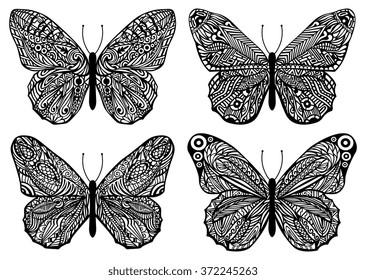 Set Of Butterflies Isolated On White Background