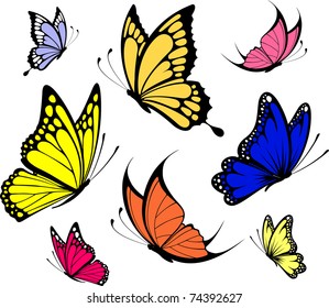 set of butterflies isolated on white background in vector format very easy to edit, individual objects