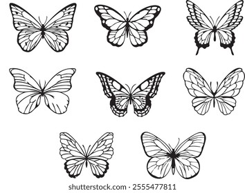 set of butterflies isolated vector lineart