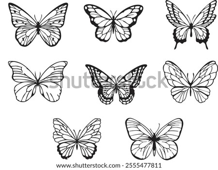 set of butterflies isolated vector lineart