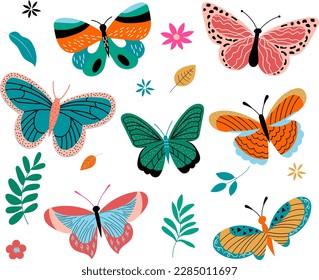 set of butterflies on white background, vector