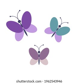 Set of butterflies in pastel colors isolated on white background. Vector illustration. suitable for creating cards, invitations and other design projects