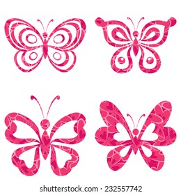 Set butterflies with red pink pattern isolated on white background. Eps10, contains transparencies. Vector