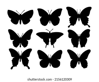 Ensemble de papillons en silhouette sur fond blanc pour l'impression et le design. Image vectorielle image clipart.
