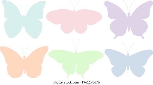 Set butterflies silhouettes colorful vector illustration