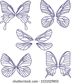 set of butterflies silhouettes isolated on white background in vector format