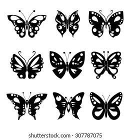 Set of butterflies silhouettes isolated on white background in vector format very easy to edit, individual objects	