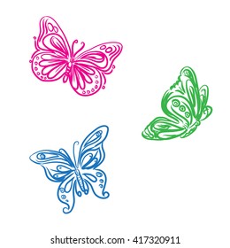 set of butterflies in sketch style, vector illustration