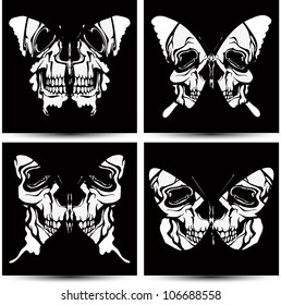 Set butterflies to skulls. Vector illustration.