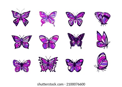 A set of butterflies. Stock vector illustration eps10. Isolate on a white background. 