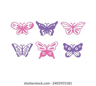 set of butterflies vector design simple icon summer spring illustrations collections element isolated