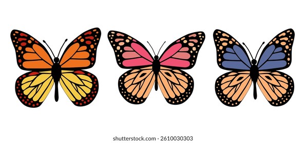 Set of butterflies. Vector illustration with collection of colorful butterflies isolated on white background. For printing on fabric, paper, web.