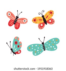 Set of butterflies, vector illustration isolated on white background.