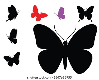 set of butterflies vector isolated silhouettes