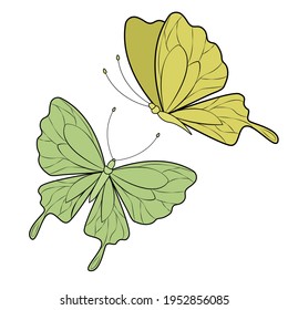 Set of butterflies without fill isolated on white background for a logo or decorative element. Vector illustration of insect butterflies in trendy outline style.