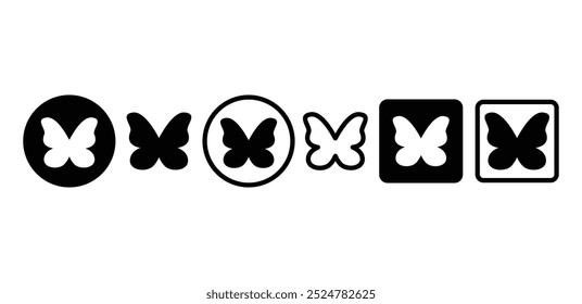 set of butterfly animal icon symbol sign vector design black white color simple illustration 