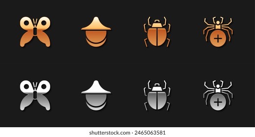 Set Butterfly, Beekeeper hat, Mite and Spider icon. Vector