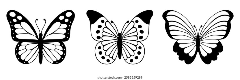 Set of butterfly black silhouettes