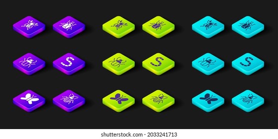 Set Butterfly, Chafer beetle, Stink bug, Worm, Beetle and deer icon. Vector