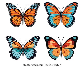 Conjunto de ilustraciones del vector de accionamiento de mariposa