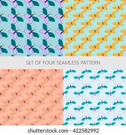 Set of butterfly color seamless pattern. Vector illustration