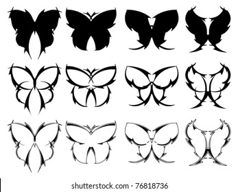 Set of butterfly designs inspired by tribal tattoos