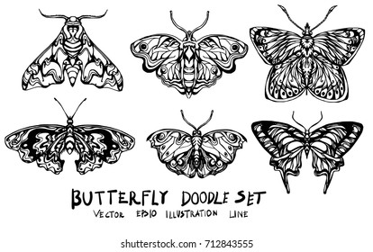 Set of butterfly doodle illustration Hand drawn Sketch line vector