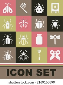 Set Butterfly, Dragonfly, Spider, Ladybug, Mosquito, Beetle,  and Mite icon. Vector