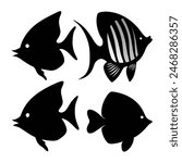 Set of Butterfly Fish animal black silhouettes vector on white background