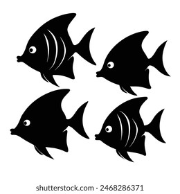 Set of Butterfly Fish animal black silhouettes vector on white background