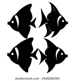 Set of Butterfly Fish animal black silhouettes vector on white background
