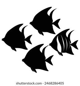 Set of Butterfly Fish animal black silhouettes vector on white background