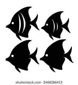 Set of Butterfly Fish animal black silhouettes vector on white background