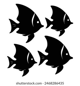 Set of Butterfly Fish animal black silhouettes vector on white background