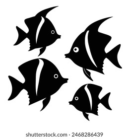 Set of Butterfly Fish animal black silhouettes vector on white background