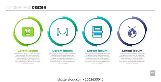 Set Butterfly in a frame, Rope barrier, Book and Locket on necklace. Business infographic template. Vector